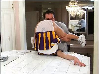 Gorgeous young cheerleader fucks in the kitchen and gets a mouthful of cum - Usa on lovepornstars.com