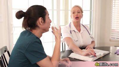 Busty blonde doctress teaches her new doctor about anal examination on lovepornstars.com
